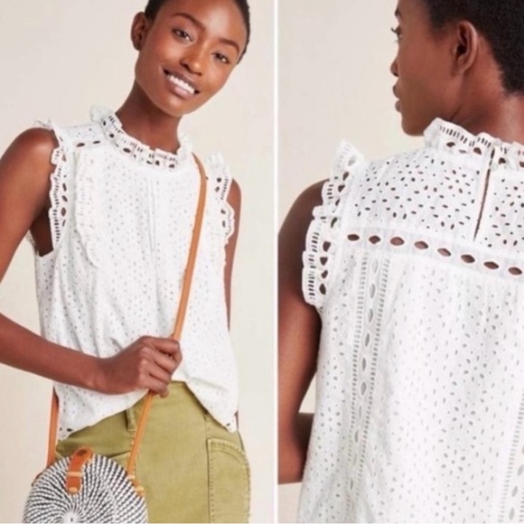 Anthropologie Maeve White Eyelet Ruffle Top - Picture 3 of 7